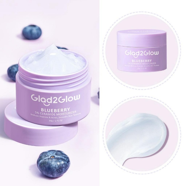 Glad2Glow 5% Blueberry Moisturizer Cream 5x Ceramide Skin Barrier Repair